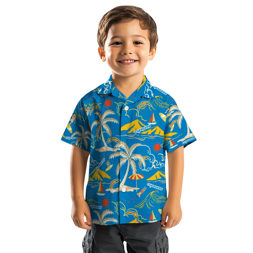 Los Angeles Chargers Hawaiian Shirt - Palm Tree Island los angeles chargers palm tree island blue hawaiian shirts top rated