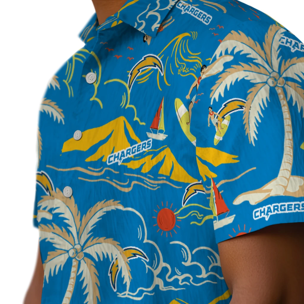 Los Angeles Chargers Hawaiian Shirt - Palm Tree Island los angeles chargers palm tree island blue hawaiian shirts trendy