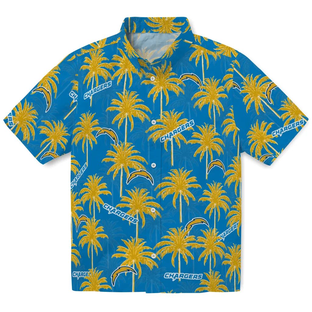 Los Angeles Chargers Hawaiian Shirt - Palm Tree Motif los angeles chargers palm grove blue hawaiian shirts best selling