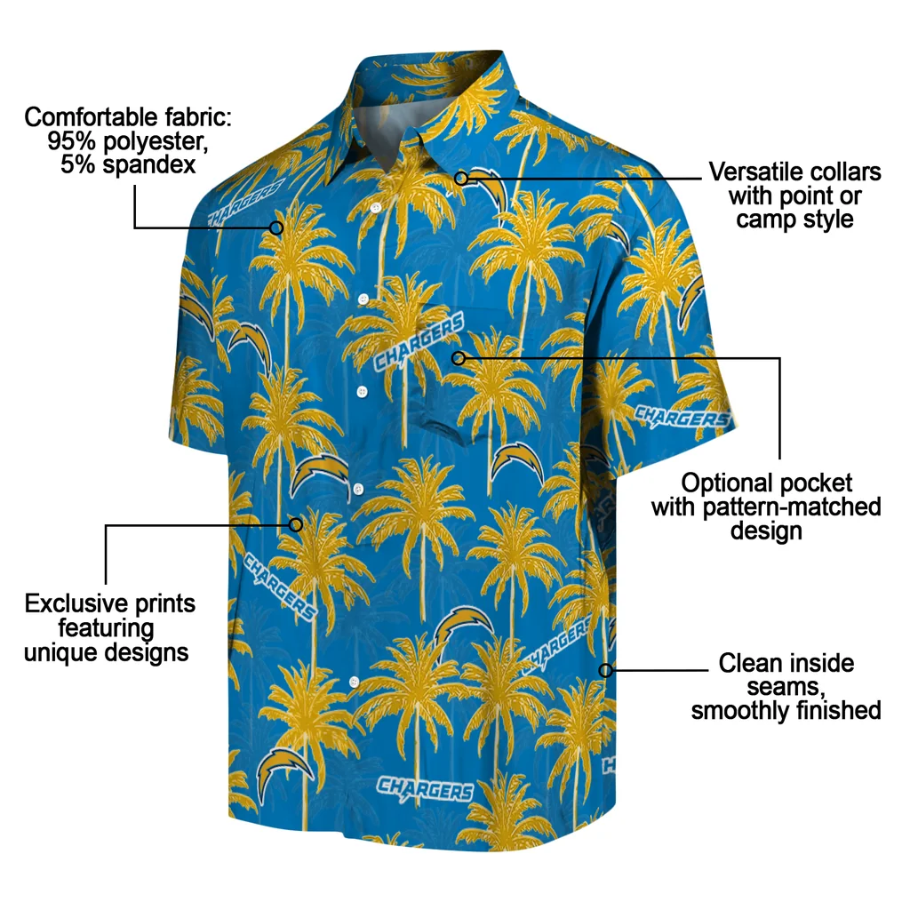 Los Angeles Chargers Hawaiian Shirt - Palm Tree Motif los angeles chargers palm grove blue hawaiian shirts new arrival