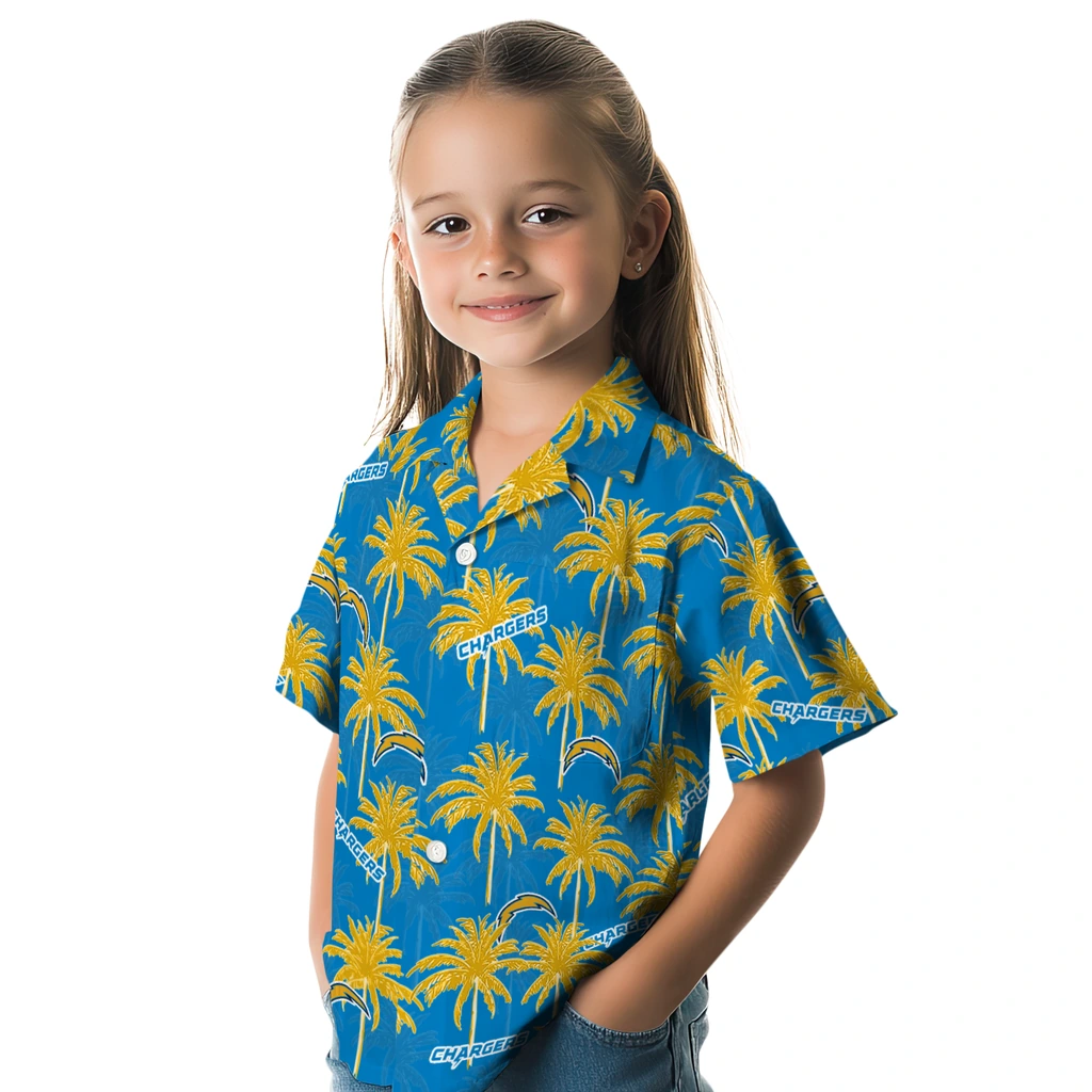 Los Angeles Chargers Hawaiian Shirt - Palm Tree Motif los angeles chargers palm grove blue hawaiian shirts premium grade