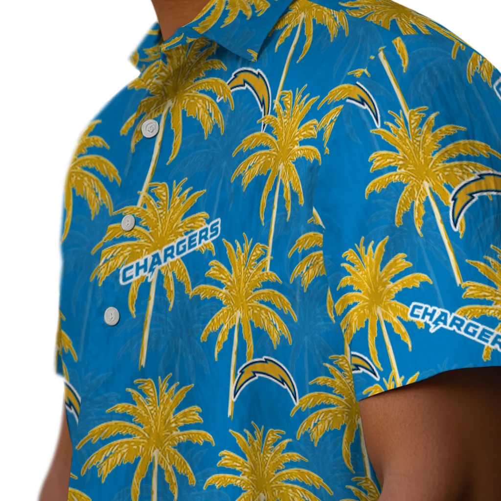 Los Angeles Chargers Hawaiian Shirt - Palm Tree Motif los angeles chargers palm grove blue hawaiian shirts trendy