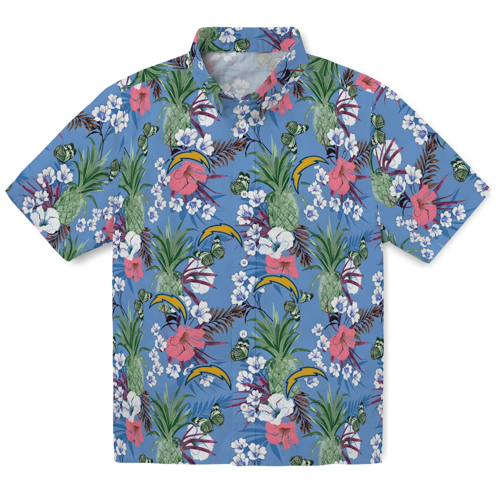 Los Angeles Chargers Hawaiian Shirt - Pineapple Bouquet los angeles chargers pineapple bouquet best sky blue hawaiian shirts best selling