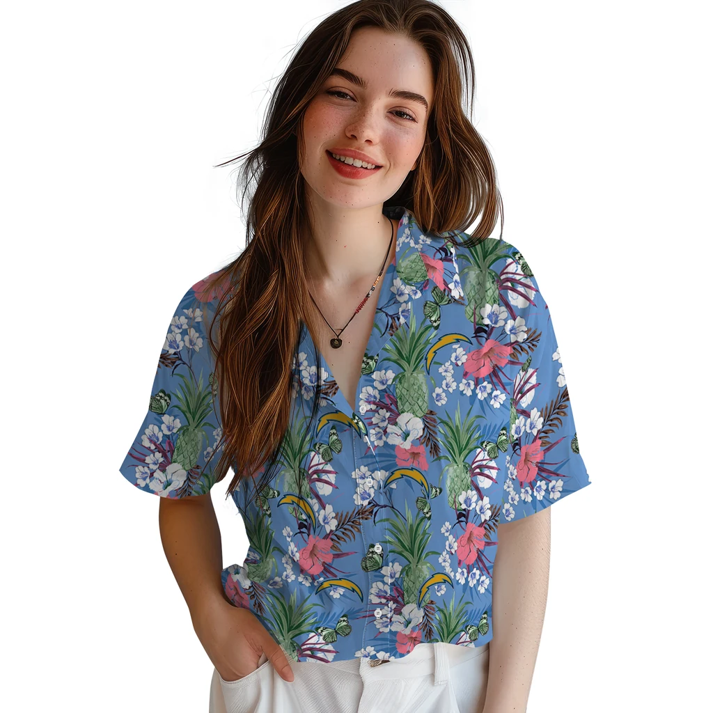 Los Angeles Chargers Hawaiian Shirt - Pineapple Bouquet los angeles chargers pineapple bouquet best sky blue hawaiian shirts latest model