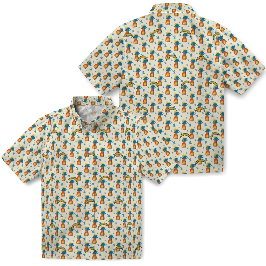 Los Angeles Chargers Hawaiian Shirt - Pineapple Delight los angeles chargers pineapple delight beige hawaiian shirts high quality