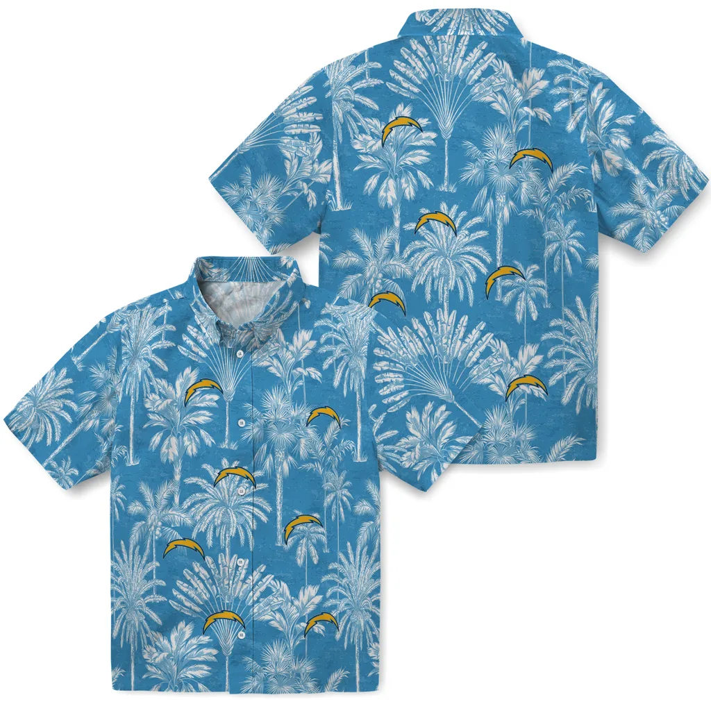 Los Angeles Chargers Hawaiian Shirt - Vintage Palm Tree los angeles chargers palm shadows blue hawaiian shirts high quality