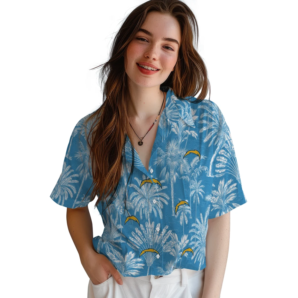 Los Angeles Chargers Hawaiian Shirt - Vintage Palm Tree los angeles chargers palm shadows blue hawaiian shirts latest model
