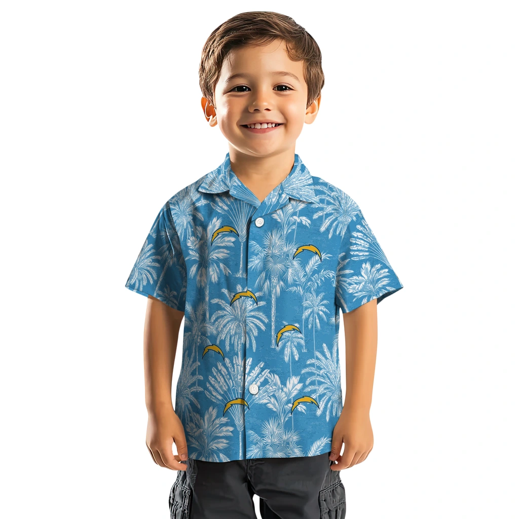 Los Angeles Chargers Hawaiian Shirt - Vintage Palm Tree los angeles chargers palm shadows blue hawaiian shirts top rated