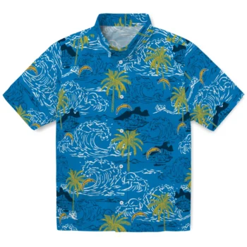 los angeles chargers wave palm blue hawaiian shirts best selling