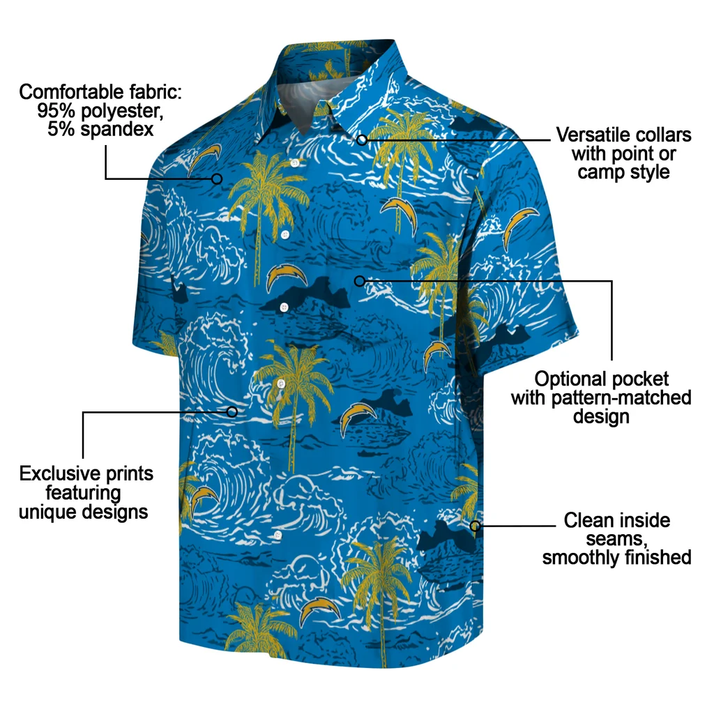 Los Angeles Chargers Hawaiian Shirt - Wave Palm los angeles chargers wave palm blue hawaiian shirts new arrival