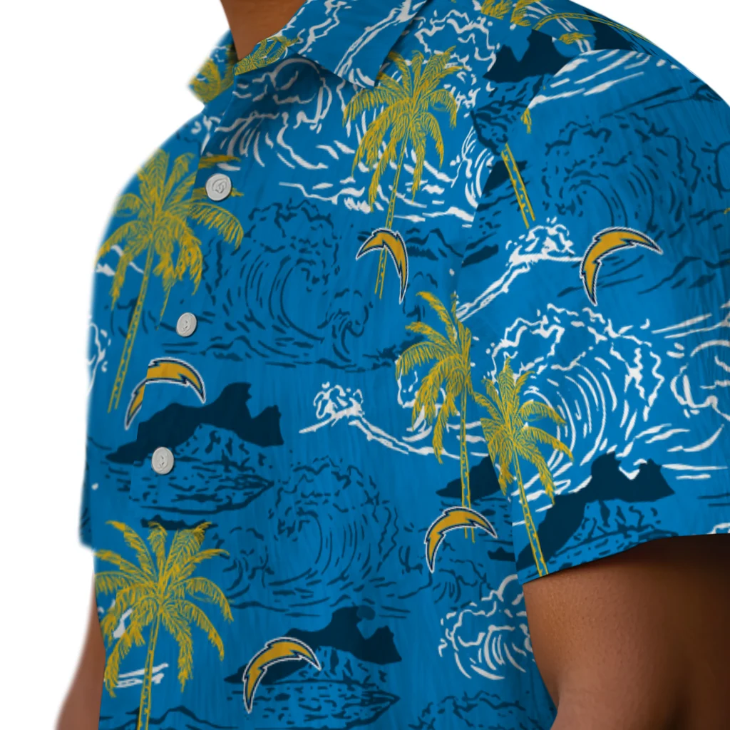 Los Angeles Chargers Hawaiian Shirt - Wave Palm los angeles chargers wave palm blue hawaiian shirts trendy