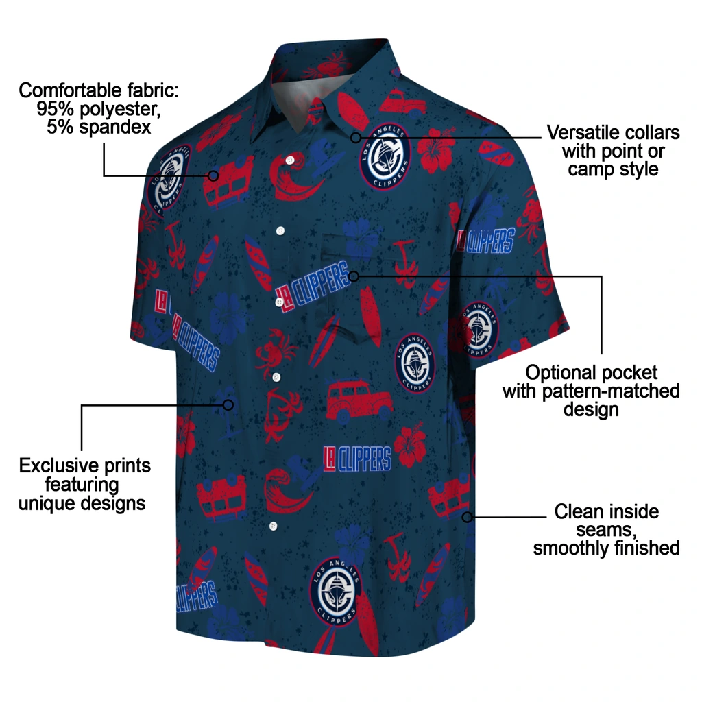Los Angeles Clippers Hawaiian Shirt - Beach Vibe los angeles clippers beach vibe navy hawaiian shirts new arrival