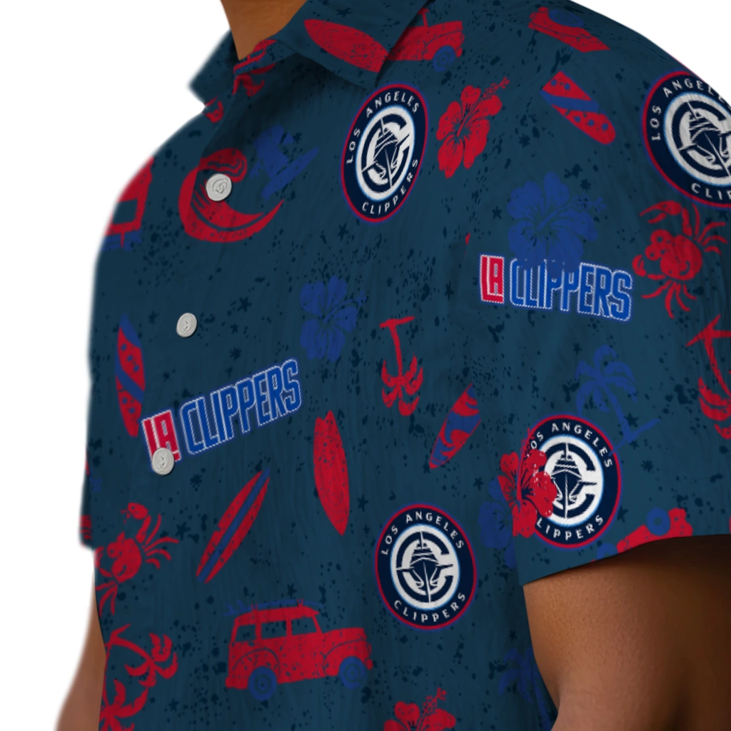 Los Angeles Clippers Hawaiian Shirt - Beach Vibe los angeles clippers beach vibe navy hawaiian shirts trendy