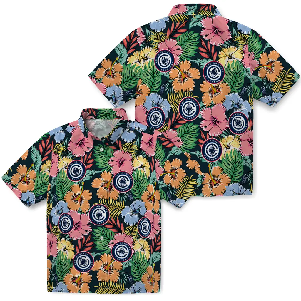 Los Angeles Clippers Hawaiian Shirt - Brilliant Hibiscus Garden los angeles clippers brilliant hibiscus garden hawaiian shirts high quality