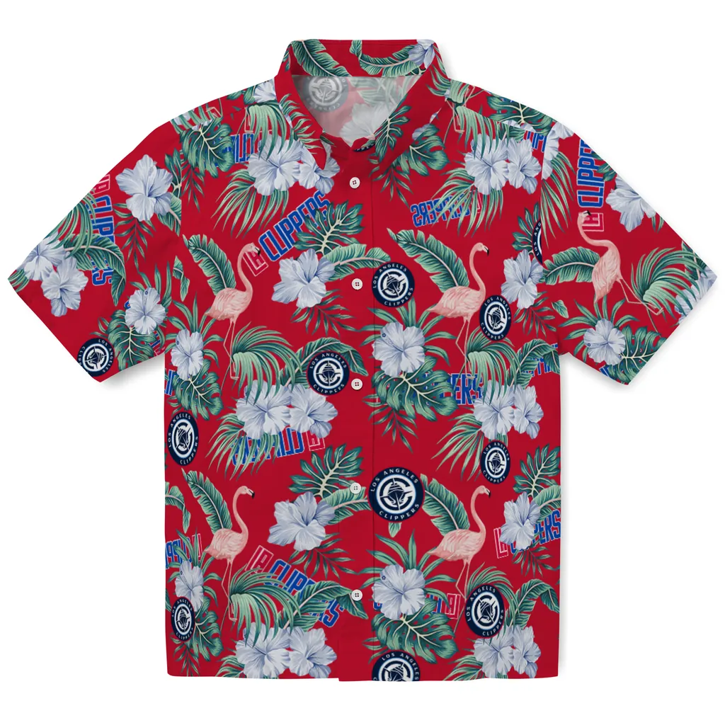 Los Angeles Clippers Hawaiian Shirt - Flamingo and Hibiscus los angeles clippers flamingo palms red hawaiian shirts best selling