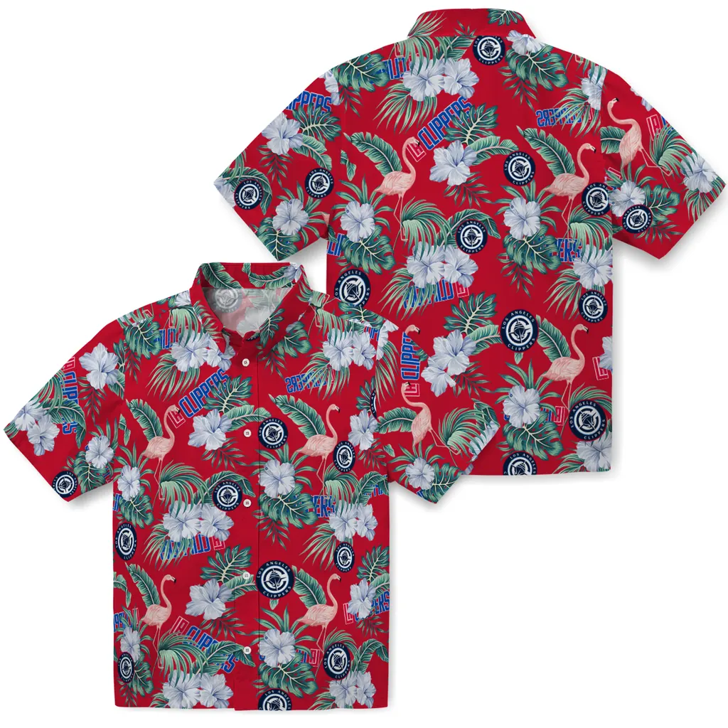 Los Angeles Clippers Hawaiian Shirt - Flamingo and Hibiscus los angeles clippers flamingo palms red hawaiian shirts high quality