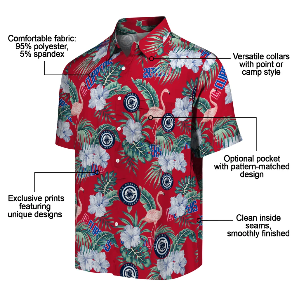 Los Angeles Clippers Hawaiian Shirt - Flamingo and Hibiscus los angeles clippers flamingo palms red hawaiian shirts new arrival