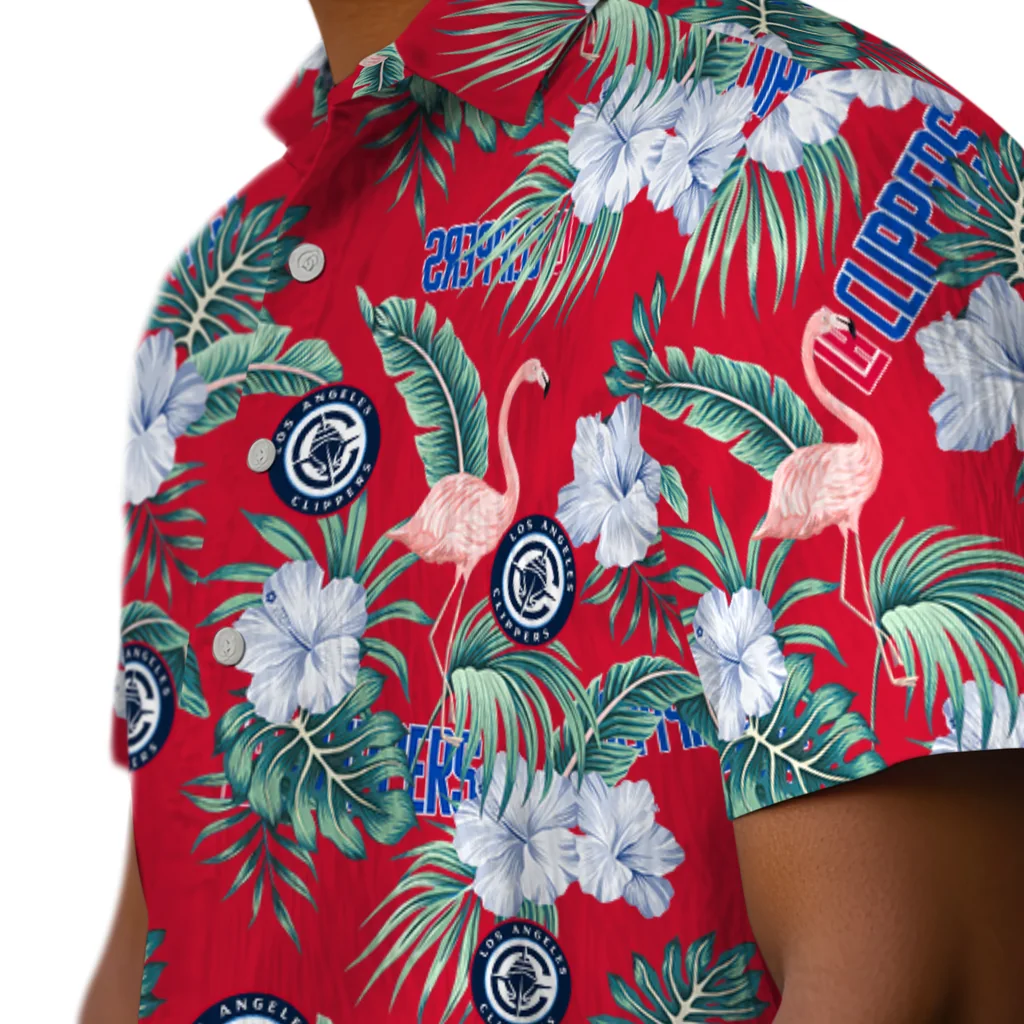 Los Angeles Clippers Hawaiian Shirt - Flamingo and Hibiscus los angeles clippers flamingo palms red hawaiian shirts trendy