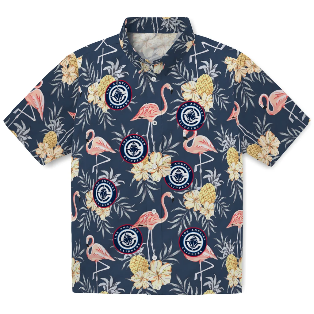 Los Angeles Clippers Hawaiian Shirt - Flamingo Hibiscus los angeles clippers flamingo hibiscus navy hawaiian shirts best selling