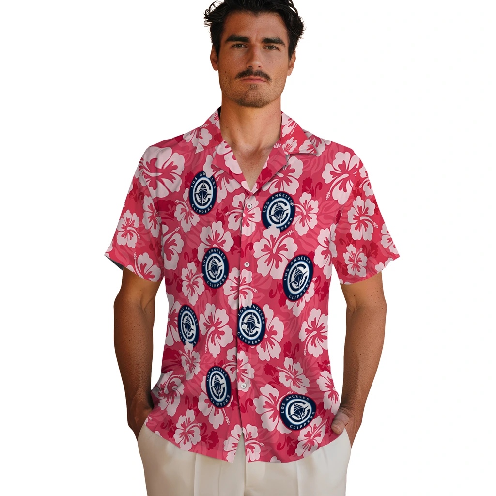 Los Angeles Clippers Hawaiian Shirt - Hibiscus Cluster los angeles clippers hibiscus cluster red hawaiian shirts fashion forward