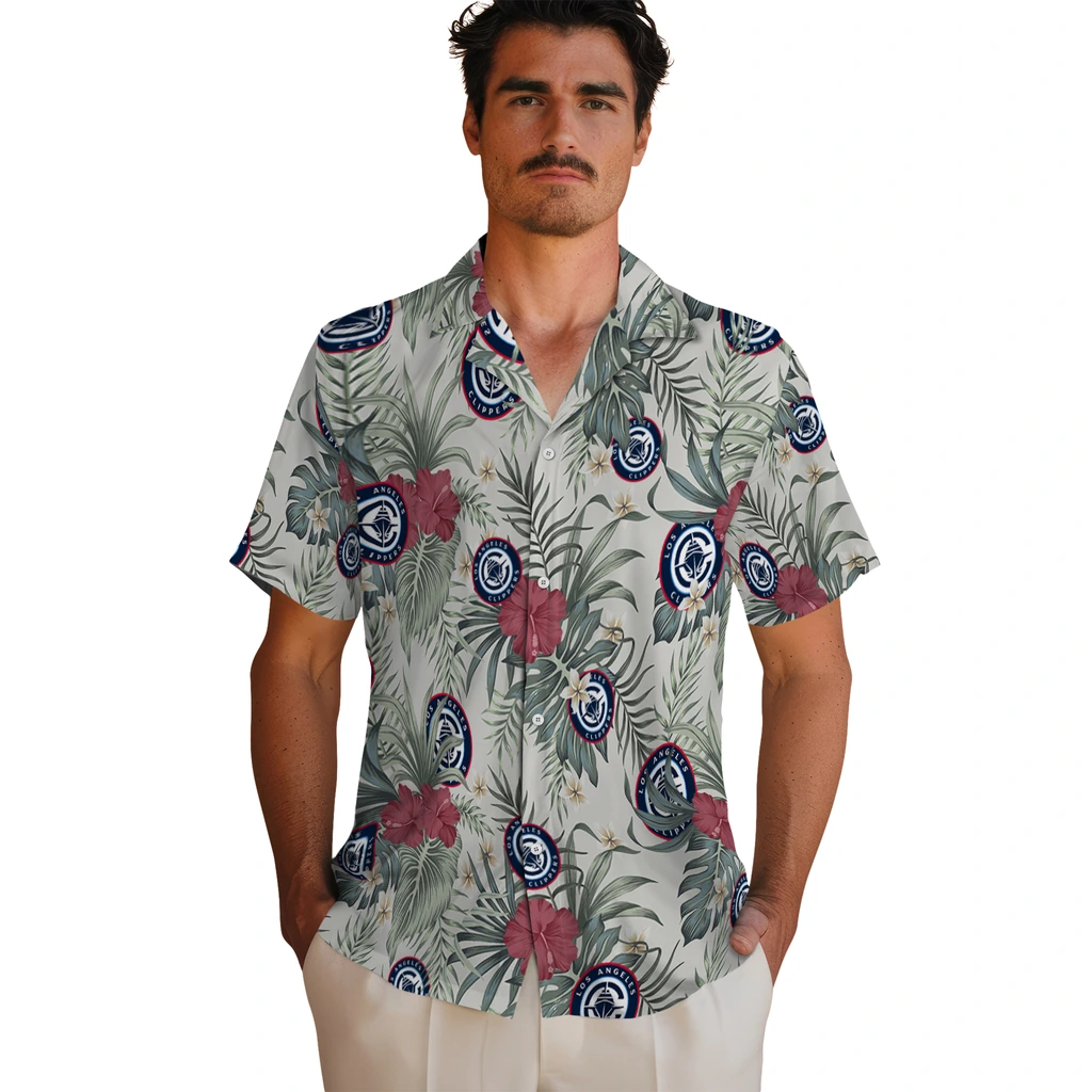 Los Angeles Clippers Hawaiian Shirt - Hibiscus Designs los angeles clippers hibiscus designs beige hawaiian shirts fashion forward