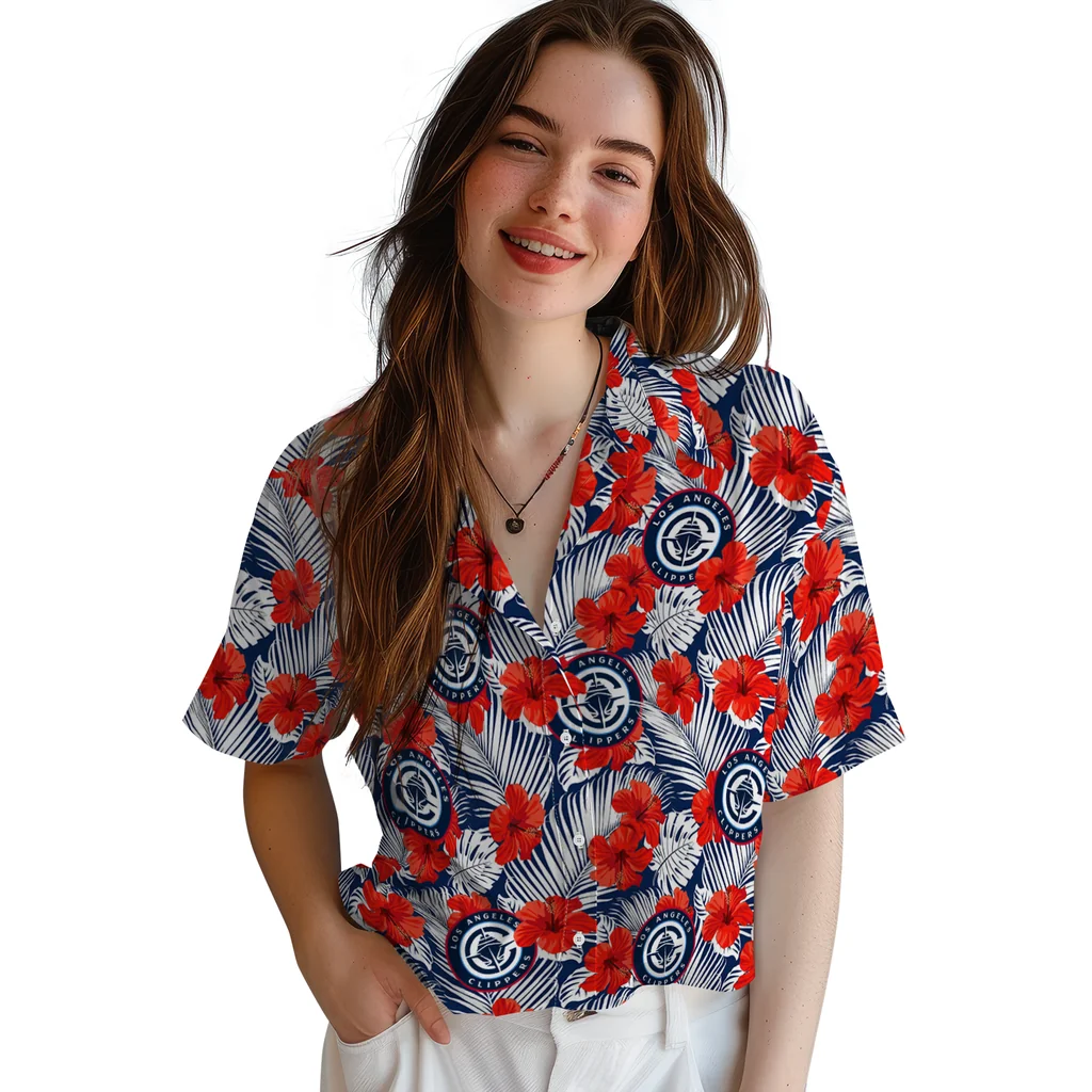Los Angeles Clippers Hawaiian Shirt - Hibiscus Fiesta los angeles clippers hibiscus fiesta red royal blue hawaiian shirts latest model