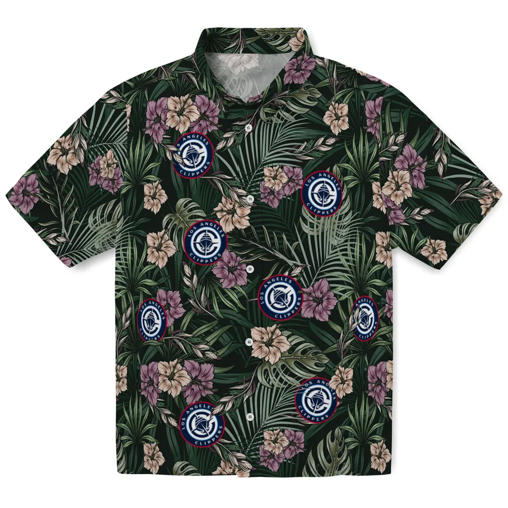 Los Angeles Clippers Hawaiian Shirt - Hibiscus Leaves Pattern los angeles clippers hibiscus leaves pattern green hawaiian shirts best selling