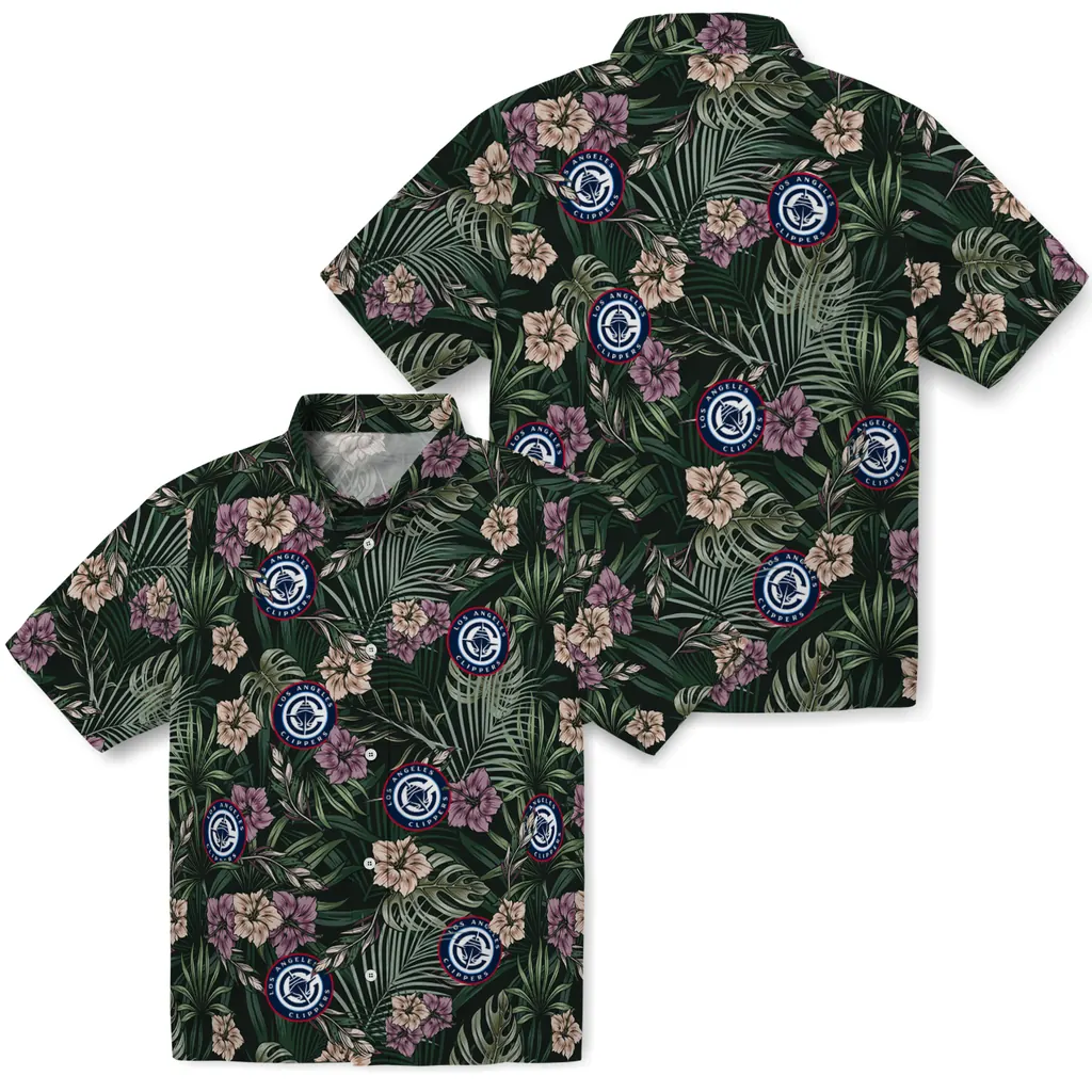 Los Angeles Clippers Hawaiian Shirt - Hibiscus Leaves Pattern los angeles clippers hibiscus leaves pattern green hawaiian shirts high quality