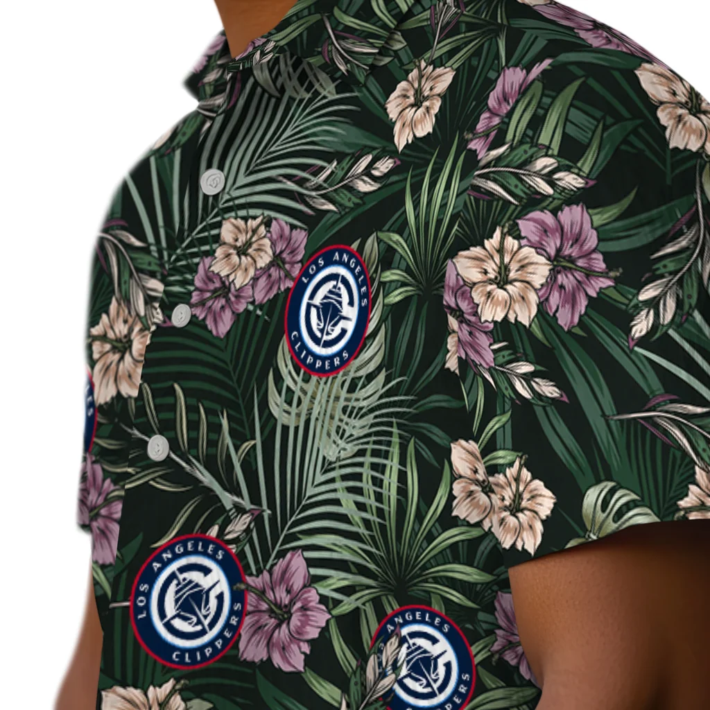 Los Angeles Clippers Hawaiian Shirt - Hibiscus Leaves Pattern los angeles clippers hibiscus leaves pattern green hawaiian shirts trendy