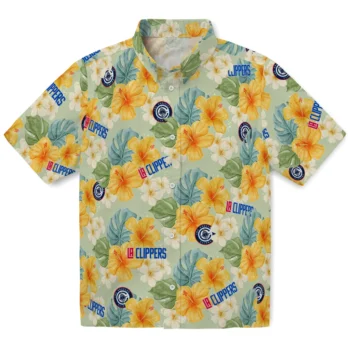 los angeles clippers hibiscus mood pale lime yellow hawaiian shirts best selling