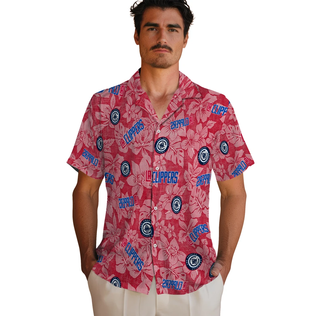 Los Angeles Clippers Hawaiian Shirt - Hibiscus Oasis los angeles clippers hibiscus oasis red hawaiian shirts fashion forward