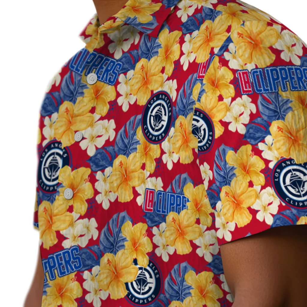 Los Angeles Clippers Hawaiian Shirt - Hibiscus Tropics los angeles clippers hibiscus tropics red yellow hawaiian shirts trendy