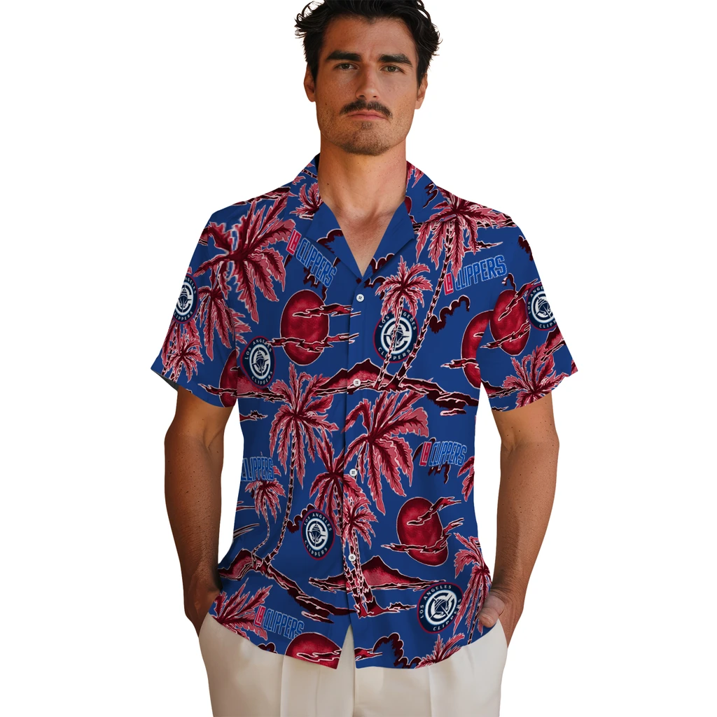 Los Angeles Clippers Hawaiian Shirt - Palm Sunset los angeles clippers palm sunset hawaiian shirts fashion forward