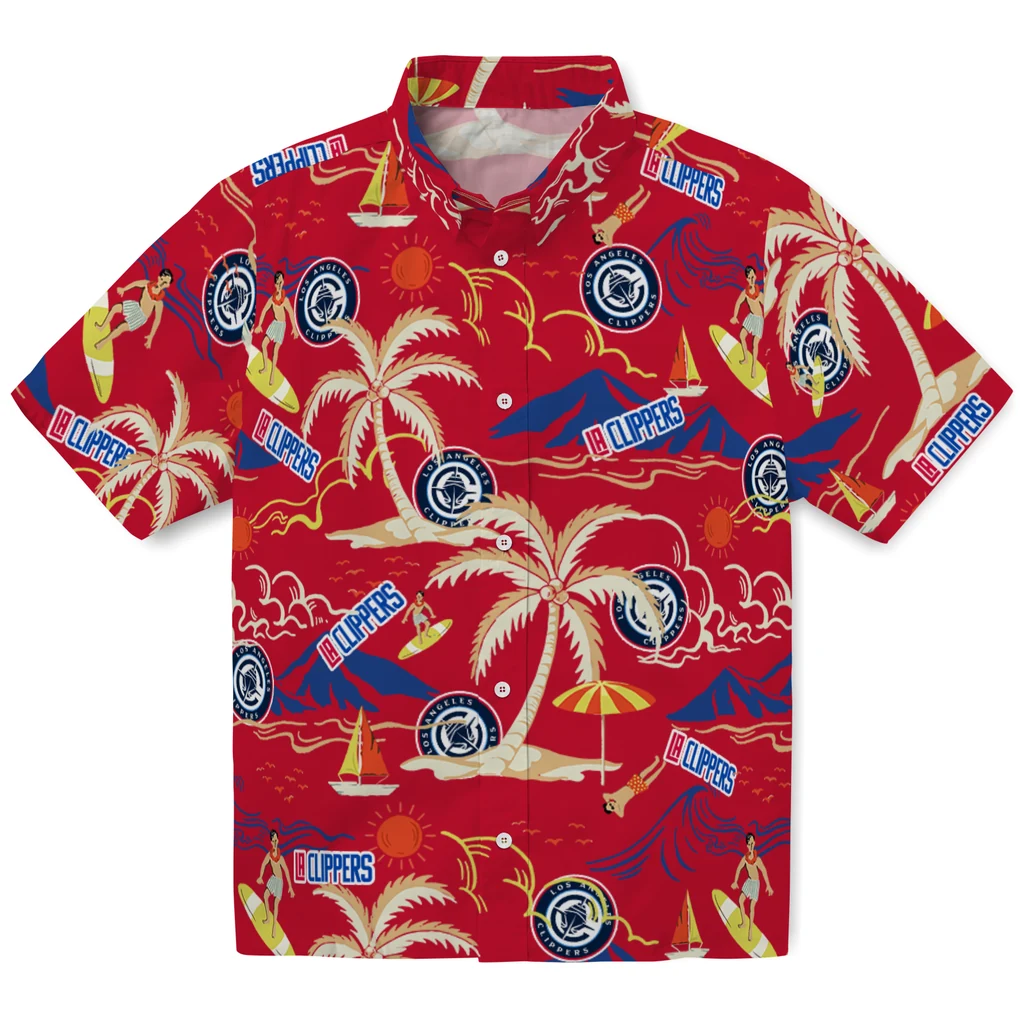 Los Angeles Clippers Hawaiian Shirt - Palm Tree Island los angeles clippers palm tree island red hawaiian shirts best selling