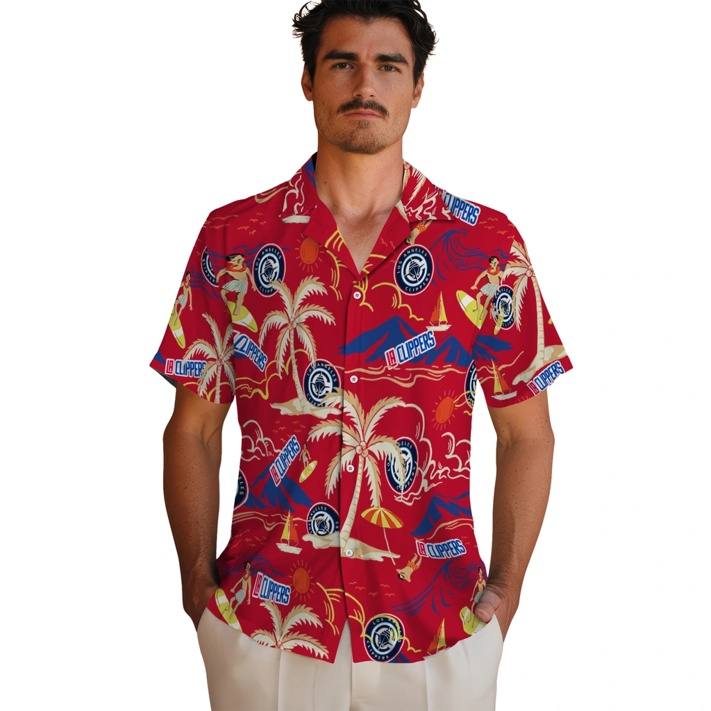 Los Angeles Clippers Hawaiian Shirt - Palm Tree Island los angeles clippers palm tree island red hawaiian shirts fashion forward