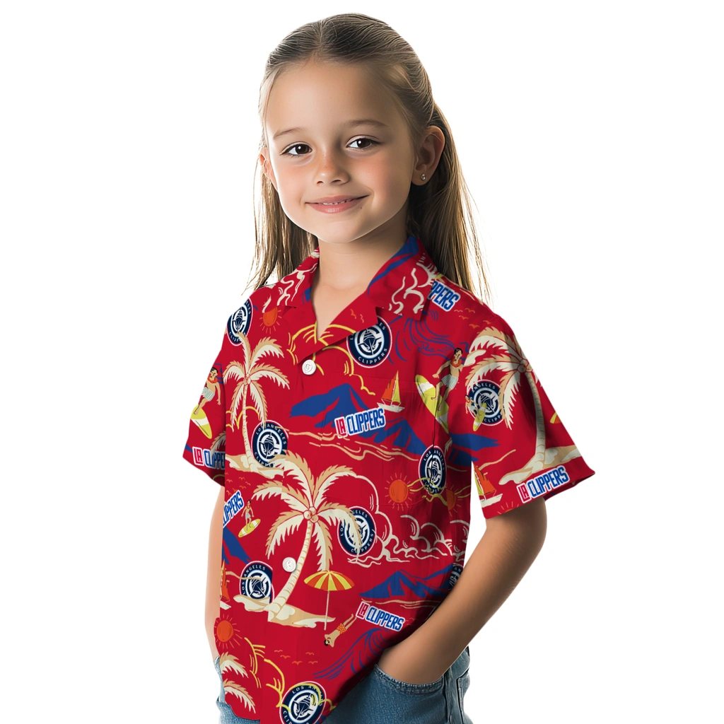 Los Angeles Clippers Hawaiian Shirt - Palm Tree Island los angeles clippers palm tree island red hawaiian shirts premium grade