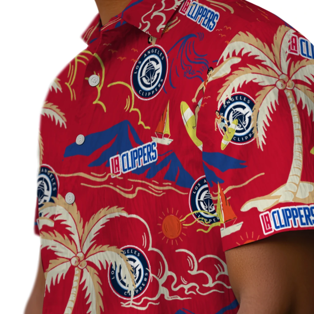 Los Angeles Clippers Hawaiian Shirt - Palm Tree Island los angeles clippers palm tree island red hawaiian shirts trendy