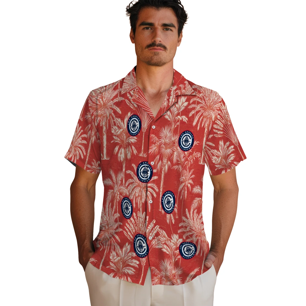 Los Angeles Clippers Hawaiian Shirt - Vintage Palm Tree los angeles clippers palm shadows red hawaiian shirts fashion forward