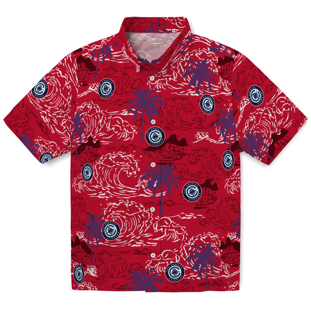 Los Angeles Clippers Hawaiian Shirt - Wave Palm los angeles clippers wave palm red hawaiian shirts best selling