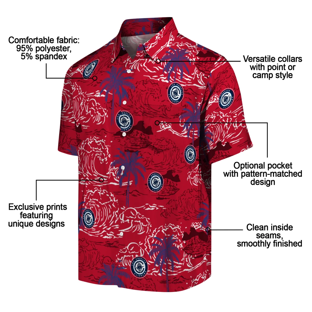Los Angeles Clippers Hawaiian Shirt - Wave Palm los angeles clippers wave palm red hawaiian shirts new arrival