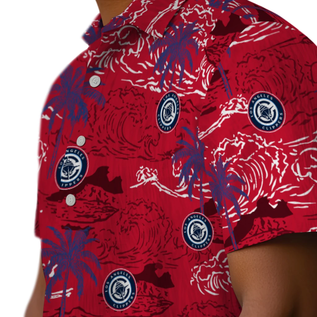 Los Angeles Clippers Hawaiian Shirt - Wave Palm los angeles clippers wave palm red hawaiian shirts trendy