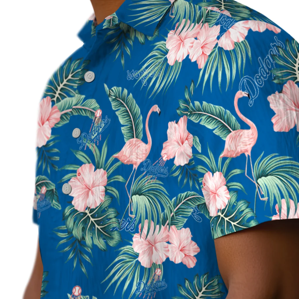Los Angeles Dodgers Hawaiian Shirt - Flamingo and Hibiscus los angeles dodgers flamingo palms blue hawaiian shirts trendy