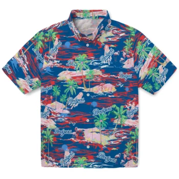 los angeles dodgers flamingo retreat blue hawaiian shirts best selling