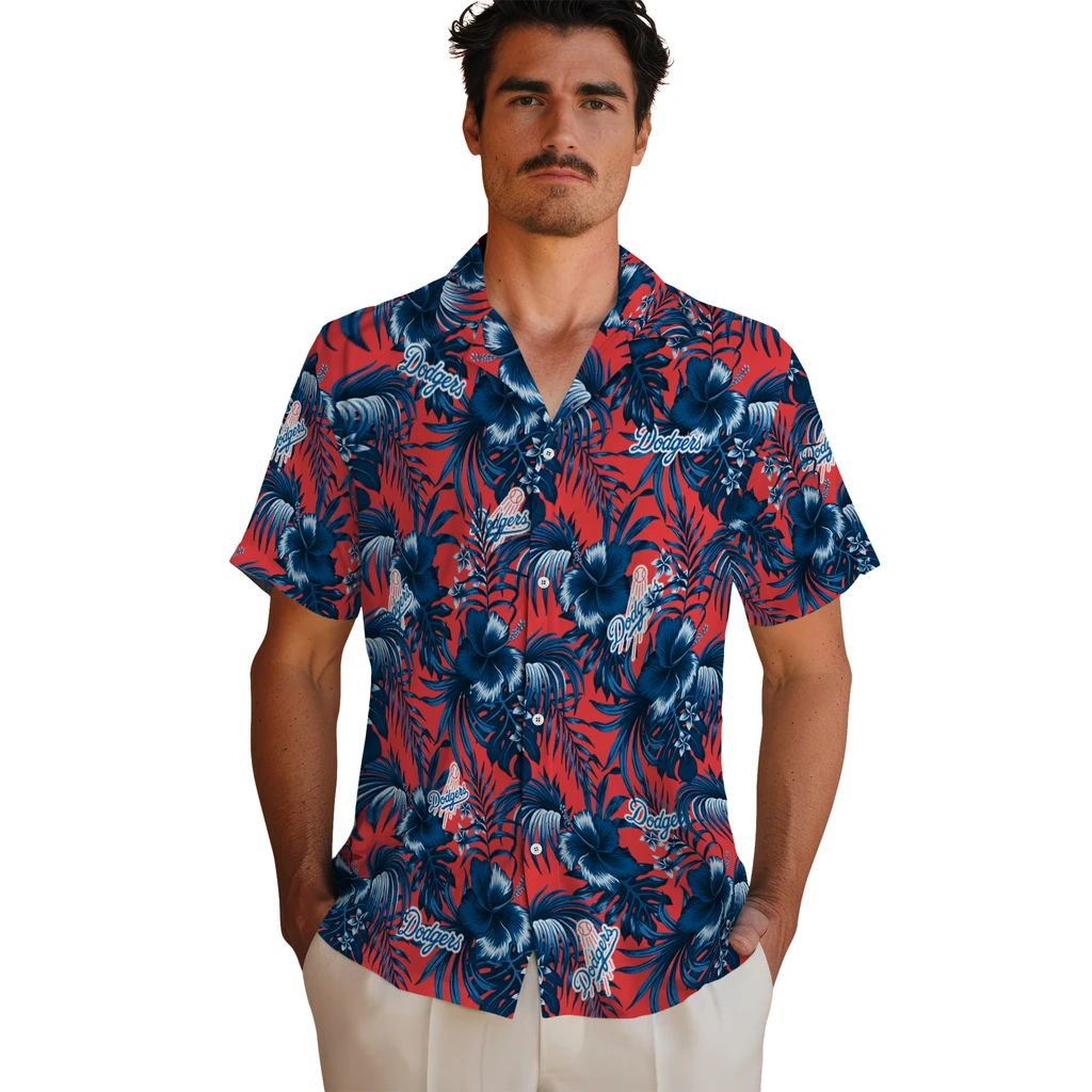 Los Angeles Dodgers Hawaiian Shirt - Hibiscus Exotic los angeles dodgers hibiscus exotic blue hawaiian shirts fashion forward