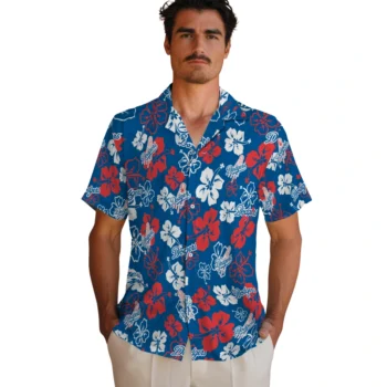 los angeles dodgers hibiscus bloom blue hawaiian shirts fashion forward