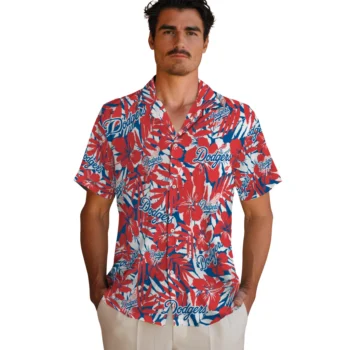 los angeles dodgers hibiscus overlay hawaiian shirts fashion forward