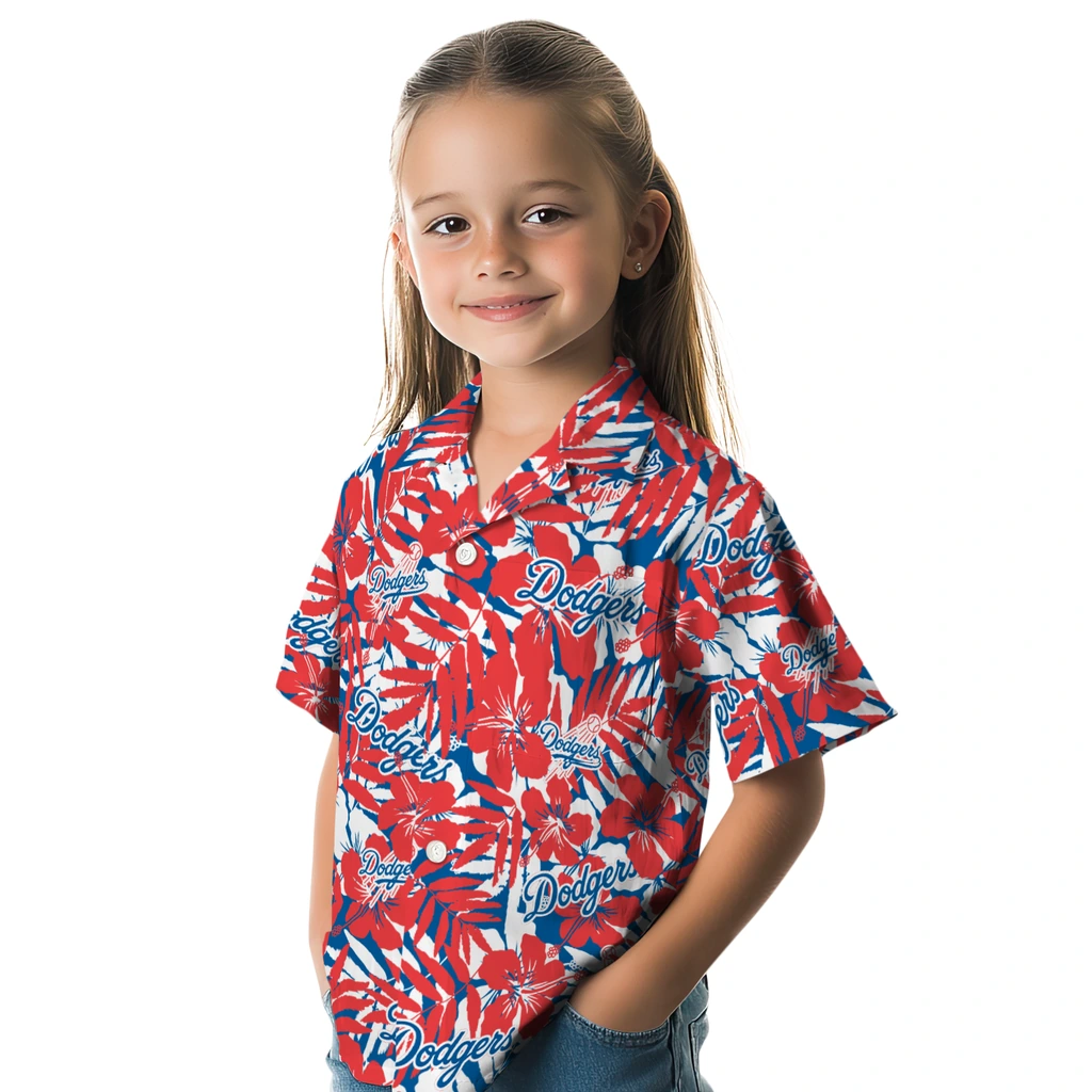 Los Angeles Dodgers Hawaiian Shirt - Hibiscus Overlay los angeles dodgers hibiscus overlay hawaiian shirts premium grade