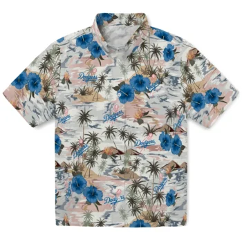 los angeles dodgers hibiscus seaside white hawaiian shirts best selling