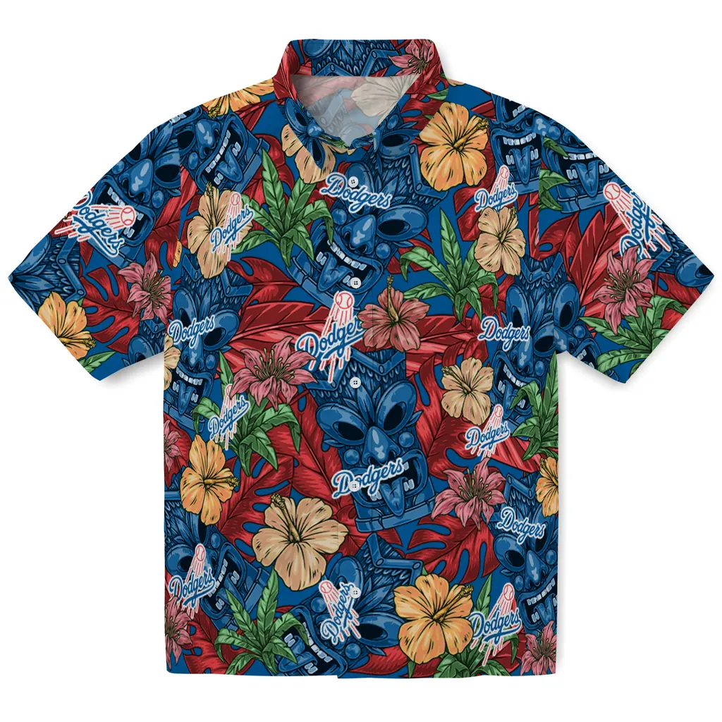 Los Angeles Dodgers Hawaiian Shirt - Hibiscus Tiki Jungle los angeles dodgers tiki jungle blue hawaiian shirts best selling
