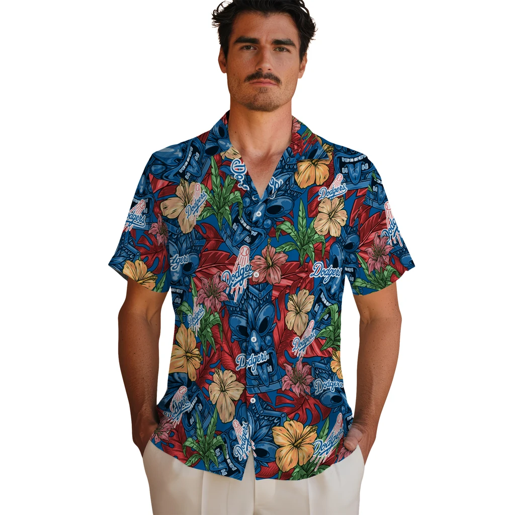 Los Angeles Dodgers Hawaiian Shirt - Hibiscus Tiki Jungle los angeles dodgers tiki jungle blue hawaiian shirts fashion forward